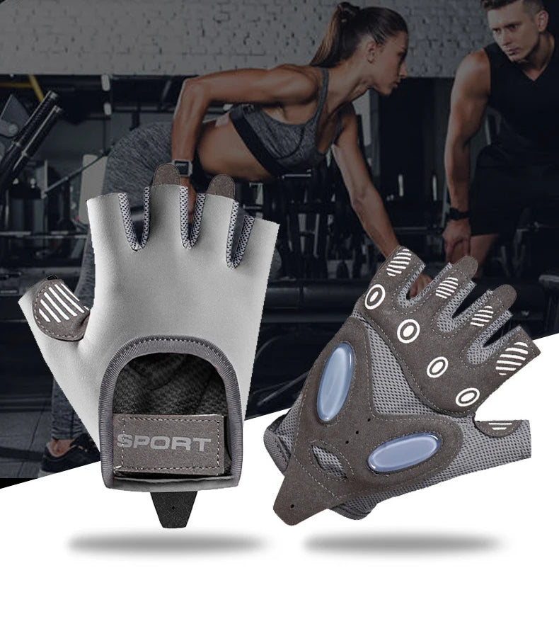 Yoga Fitness Gloves Women Men Cycling Silica Gel Anti-Slip Half Finger Sun Protection Sports Anti-Shock Ice Silk Cool Gloves