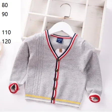 New Boys Cardigan Sweater Autumn Baby Knit Children Coat Kids Cartoon Sweater Clothes V-Neck Stripe Toddler Jacket 0-5y