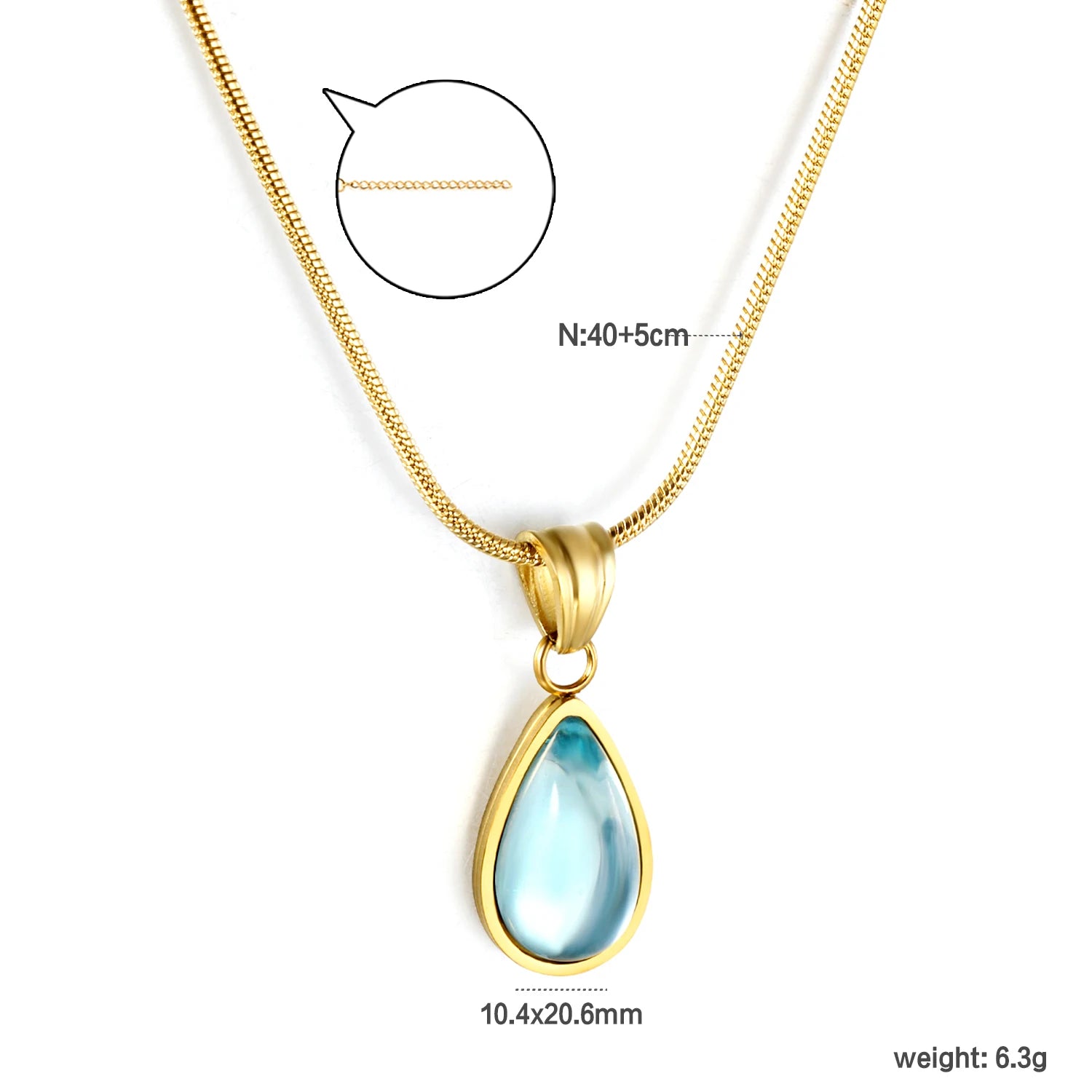 LUXUSTEEL Colorful Water Droplet Women Pendant Necklace Stainless Steel Round Cubic Zirconia Female Chain Necklace Jewelry Gift
