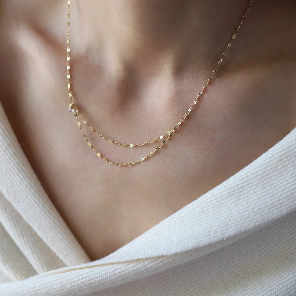 Stainless Steel Chain Necklace Delicate Cubic Zirconia Jewelry Trendy Metal 18 K Plated Golden Collar Necklace Party Gift