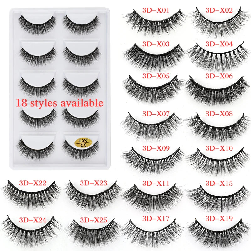 5 Pairs Natural Soft 3D Mink False Eyelashes Handmade Fake Eye Lashes Faux Cils Make Up Beauty Tools Eyelash Extension maquiagem