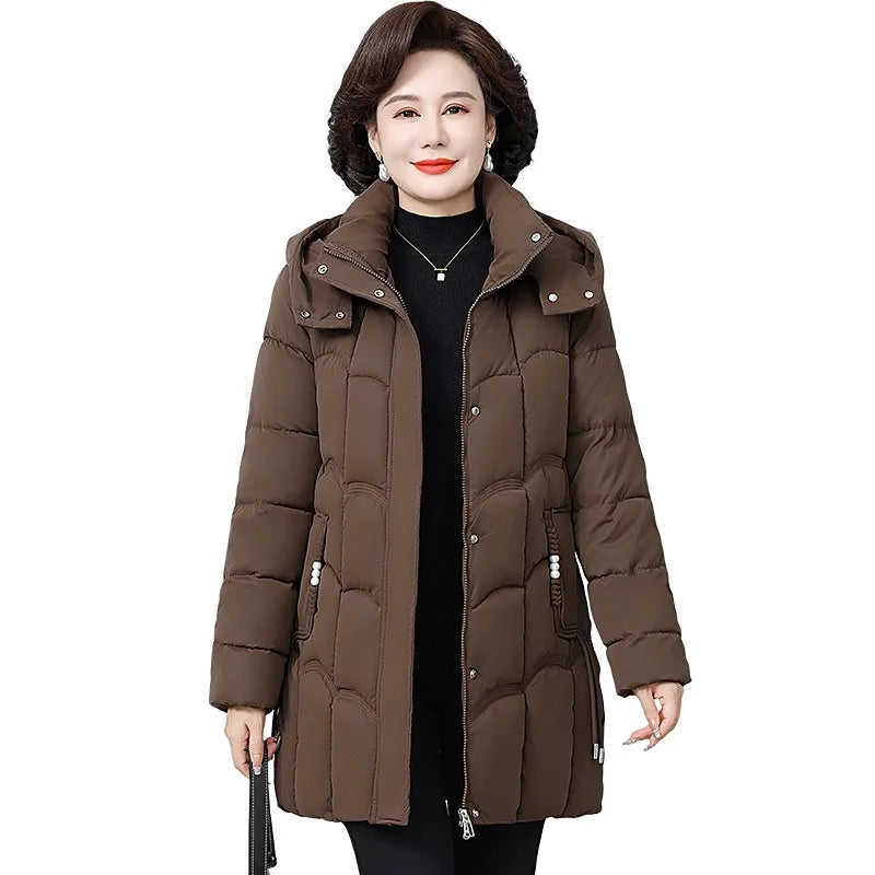 Women's Winter Thickened Jackets Down Cotton Parkas Hooded Quilted Long Pockets coat Middle aged Female Overcoat