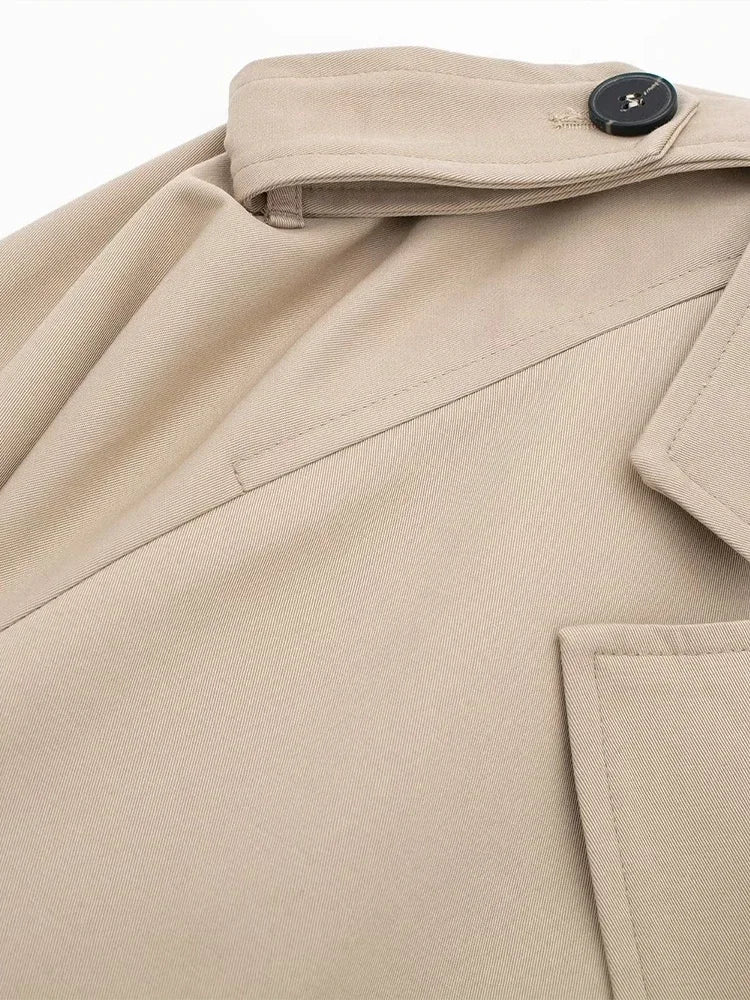 2025 Belt Cropped Trench Spring Jacket Women Vintage Streetwear Double Breasted Long Sleeve Top Female Coat Outfits