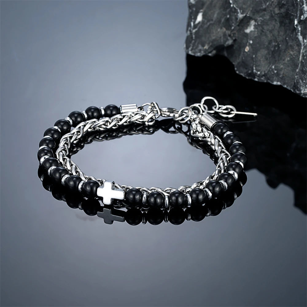 6mmTiger Eye Bead Norse Bear Head Viking Skull Cross Bracelet Men Stainless Steel Eye of Horus/Tree of Life Bangle Charm Jewelry