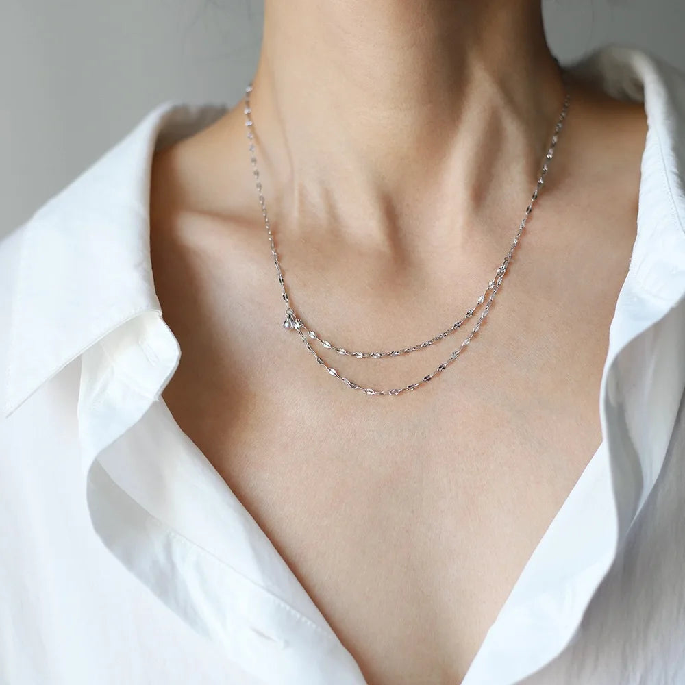 Stainless Steel Chain Necklace Delicate Cubic Zirconia Jewelry Trendy Metal 18 K Plated Golden Collar Necklace Party Gift