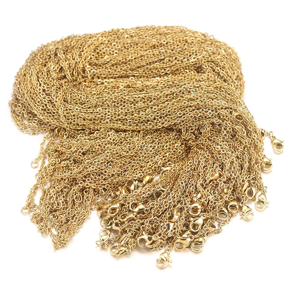 100pcs/lot Stainless Steel Gold Link Cable Chain Women Necklace for DIY Bulk Jewelry Making Supplies Wholesale 1MM 1.5MM 2MM