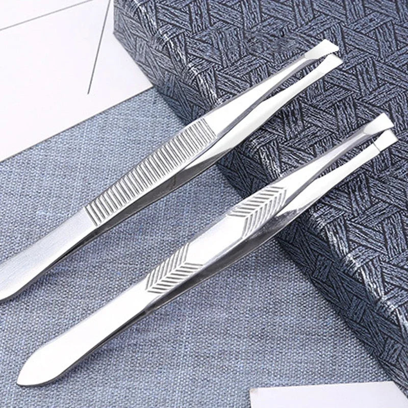 2Pcs/Set Eyebrow Tweezers Face Hair Removal Slanted Flat Tips Stainless Steel Eyelash Clip Brow Trimming Tweezer Makeup Tools