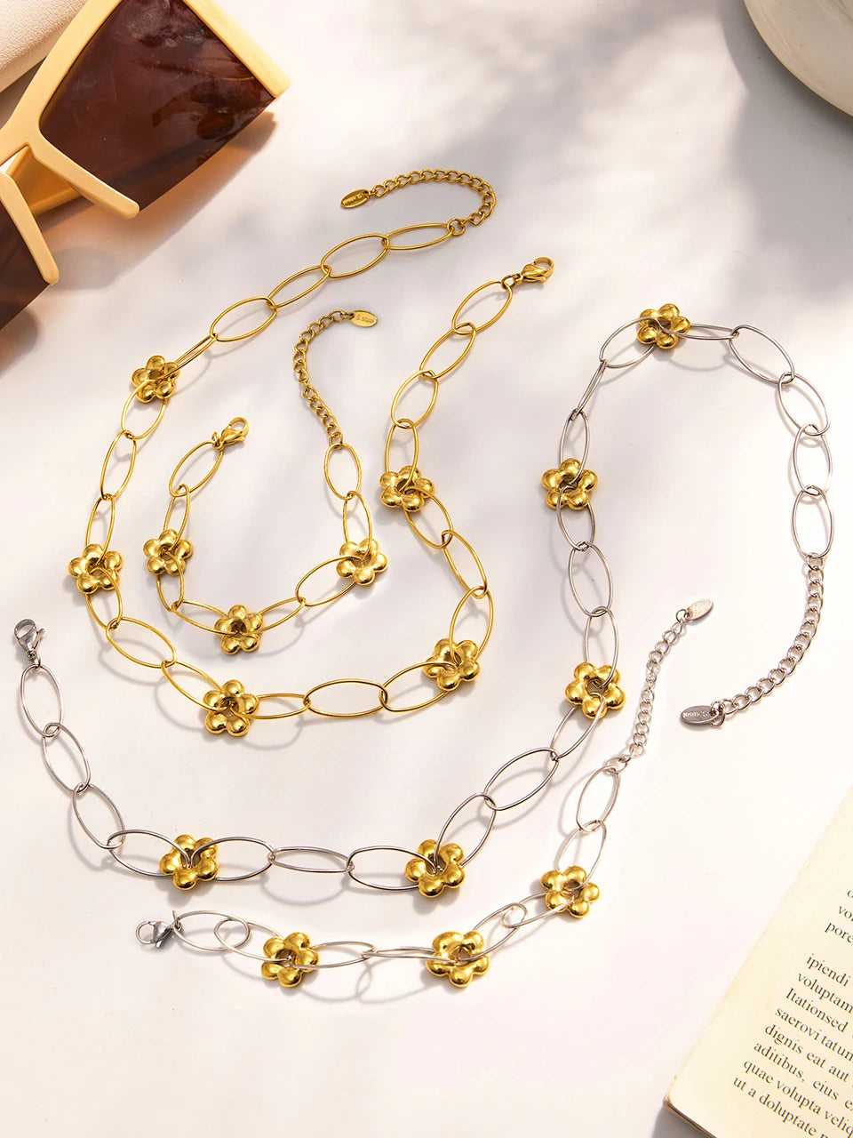 Stainless Steel Chain Necklace Bracelet For Women 18k Gold Plated Waterproof Non Tarnish Women's Bracelets Necklaces Jewelry Set