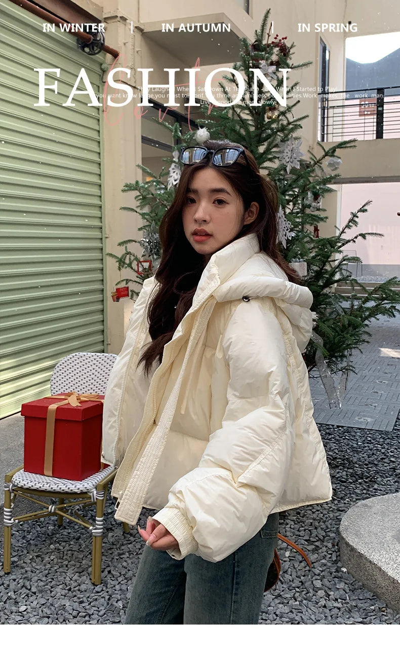 Chic Winter Cotton Coat Cropped Jackets Women Warm Design Parkas Puffer Jacket Bow Tie Streetwear Cold Jacket Winter Clothes
