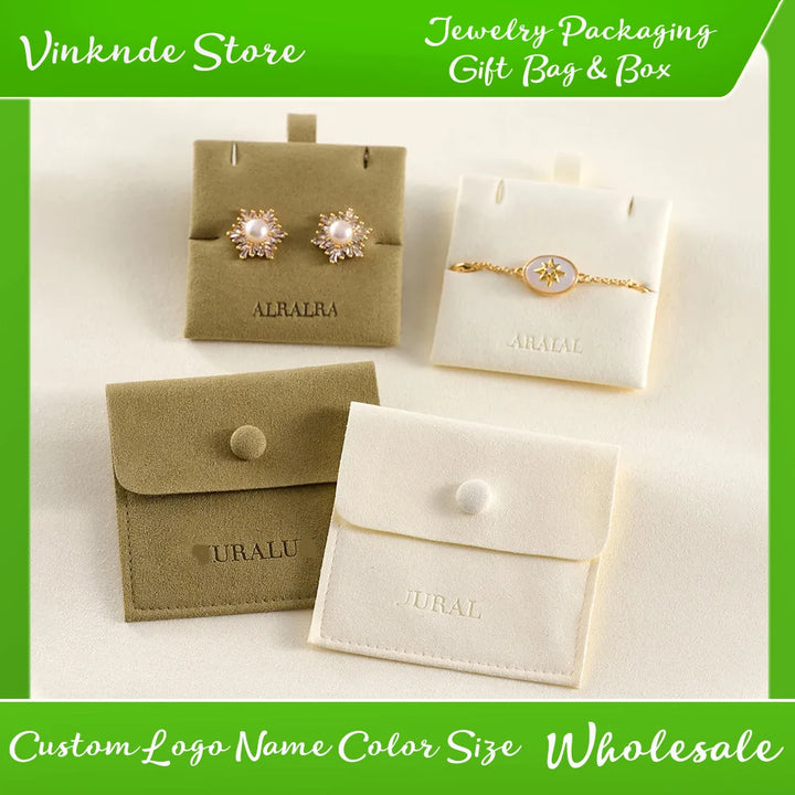 Custom Logo Microfibre Jewelry Bags With Insert Card Earrings Necklaces Parties Gift Wrap Wedding Favours Party Lipstick Sack