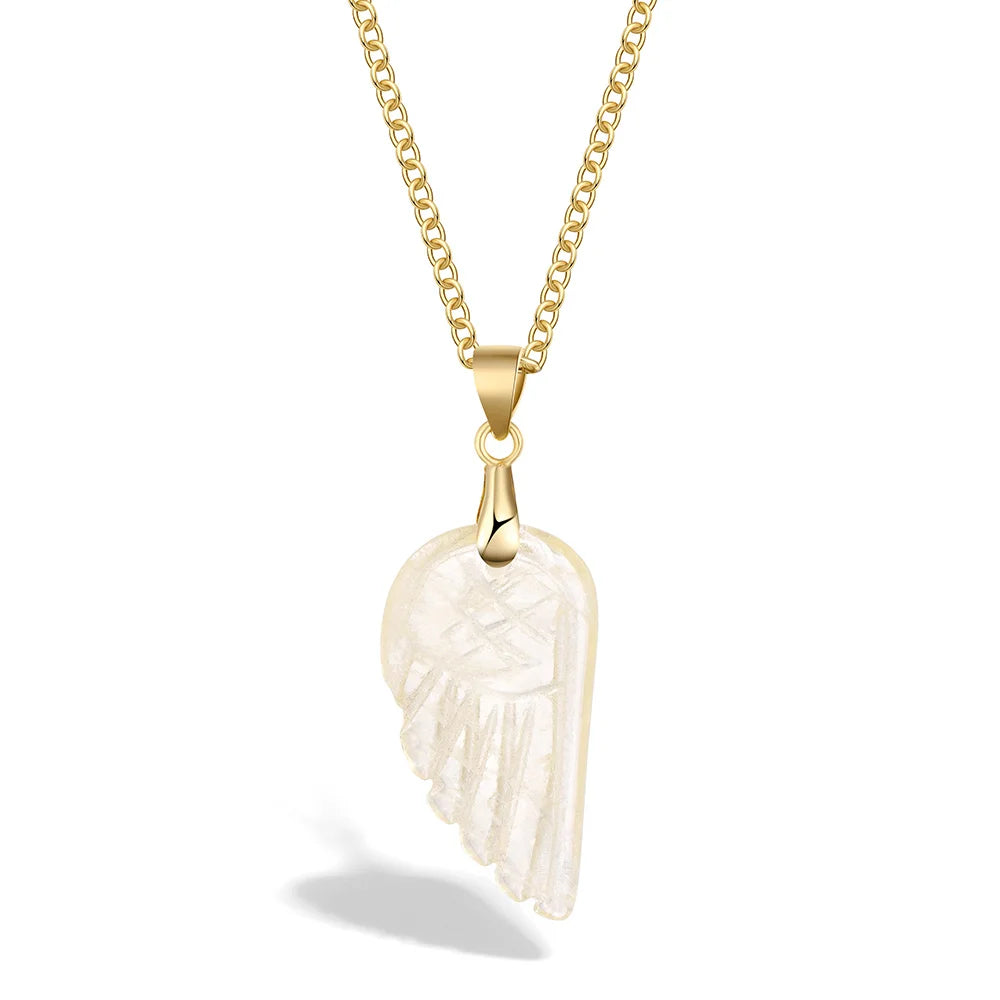 Lapis Lazuli Stone Wing Pendent Necklace Natural Stone Citrines Amethysts Quartzs Gold Color Chain Necklace Jewelry Gift