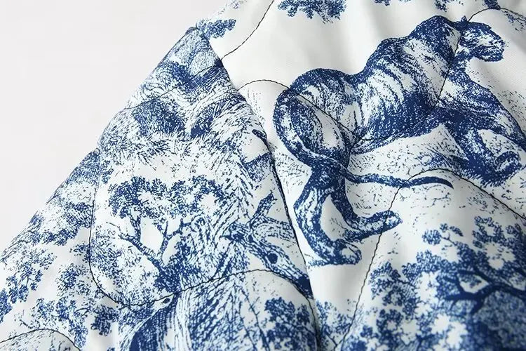 2024 Autumn And Winter New Women's Clothing European And American Ins Style Loose Collared Contrasting Printed Cotton Jacket