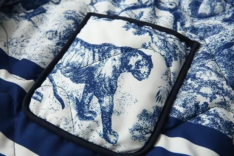 2024 Autumn And Winter New Women's Clothing European And American Ins Style Loose Collared Contrasting Printed Cotton Jacket