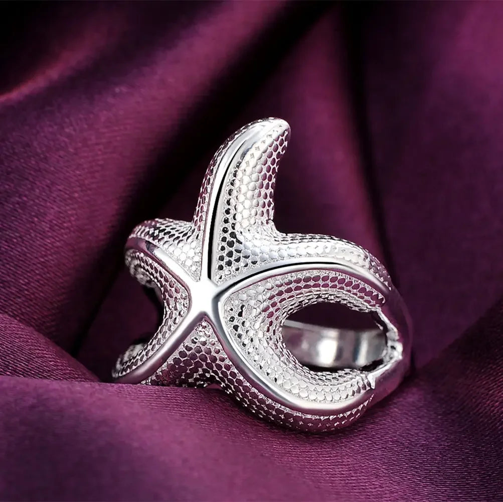 Hot kpop 925 Sterling Silver fine Big starfish Rings For Women Fashion Party wedding luxury Charms Jewelry Christmas gifts