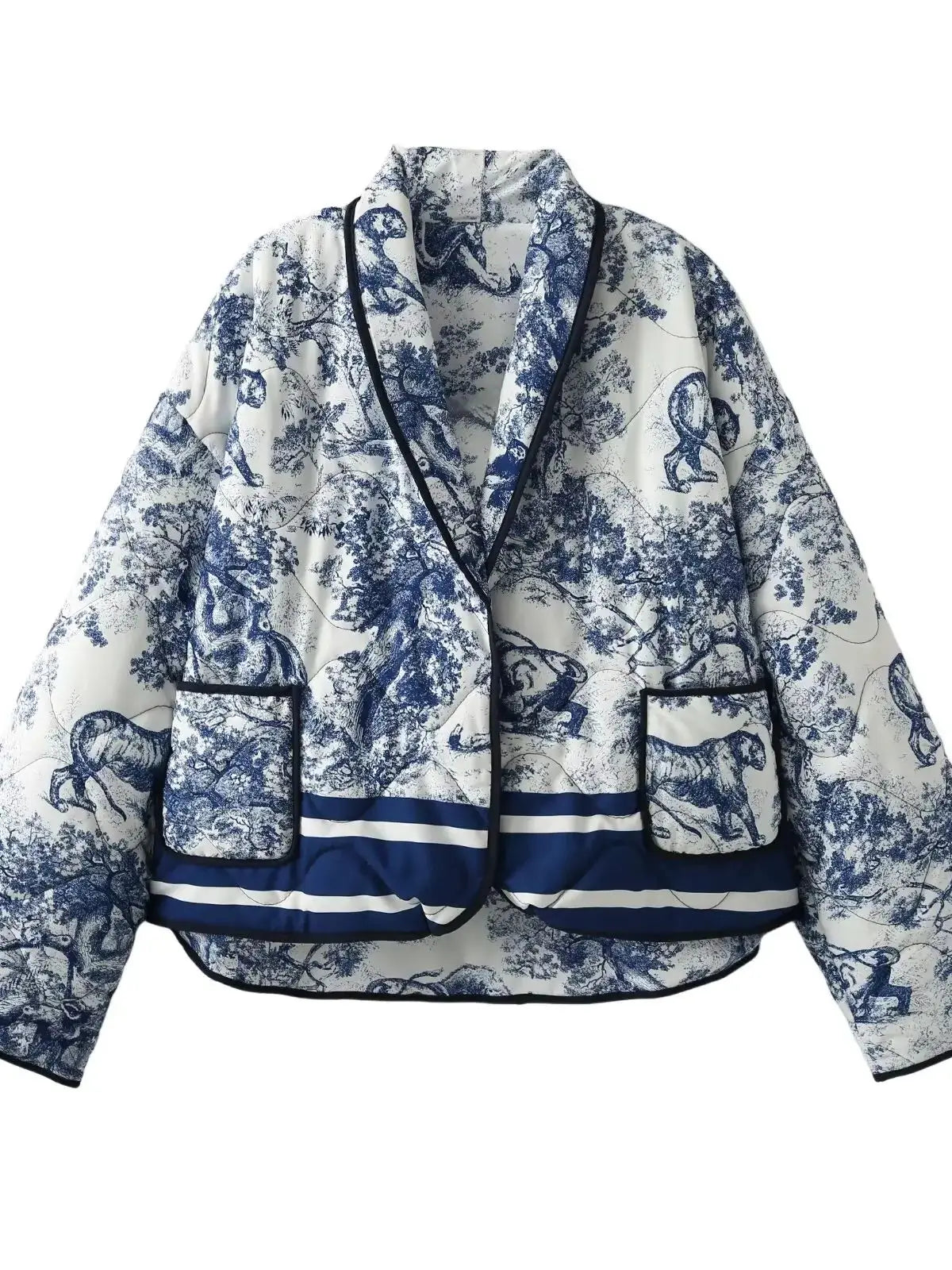 2024 Autumn And Winter New Women's Clothing European And American Ins Style Loose Collared Contrasting Printed Cotton Jacket