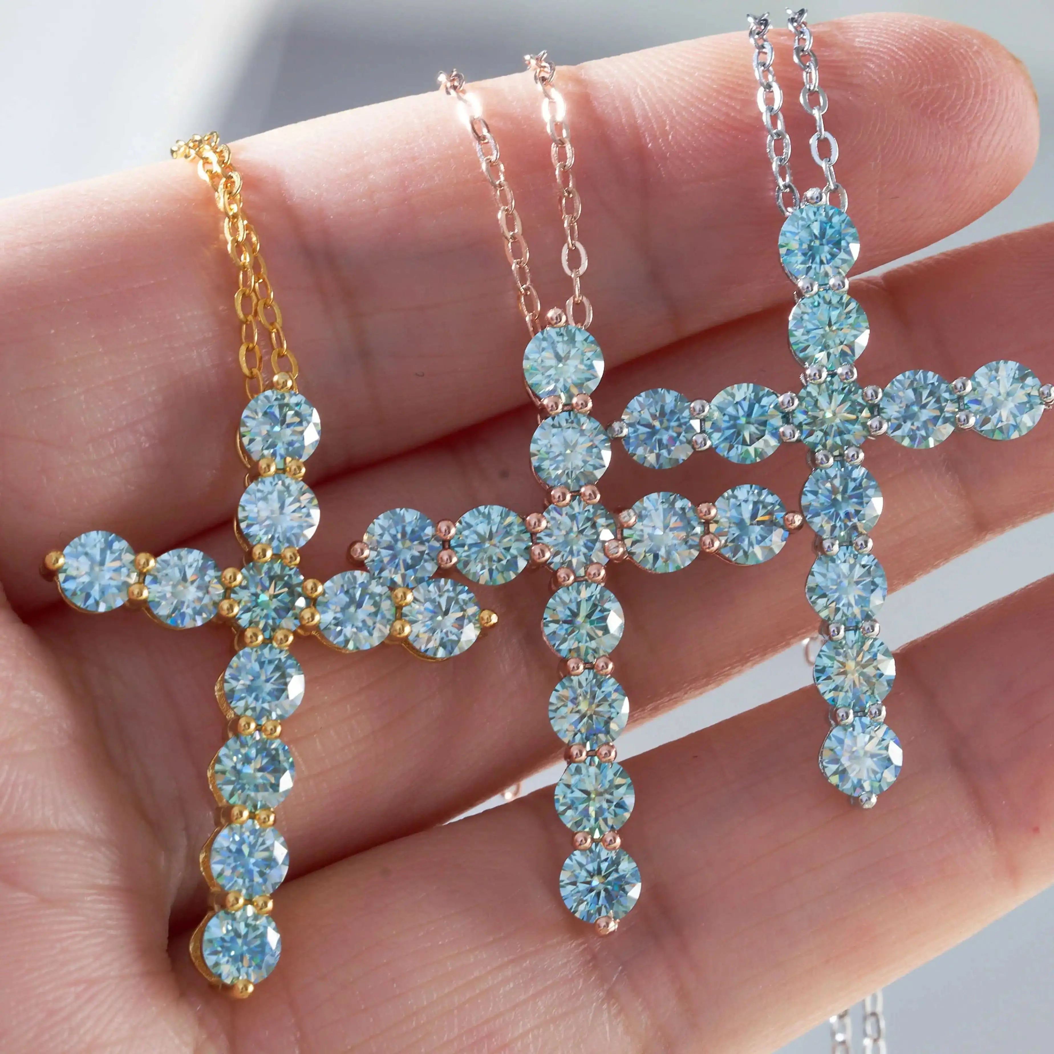 Full Moissanite Cross Pendant Necklace Original 925 Sterling Sliver Chain Plated 18k White Gold Fine Necklace for Women Jewelry