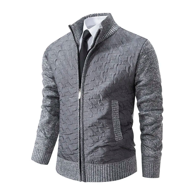 Mens Windproof Jacket Full Zip Fleeced Sweater Cardigan Contrast Stand Collar Sweaters Coat Autumn Winter Velvet Clothes