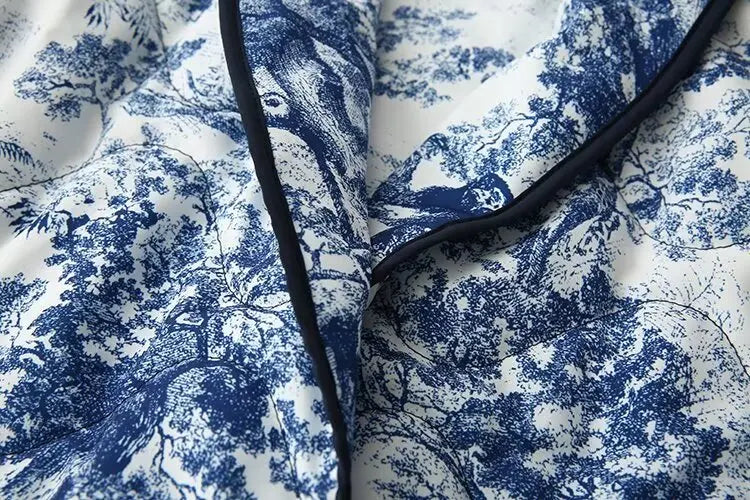 2024 Autumn And Winter New Women's Clothing European And American Ins Style Loose Collared Contrasting Printed Cotton Jacket