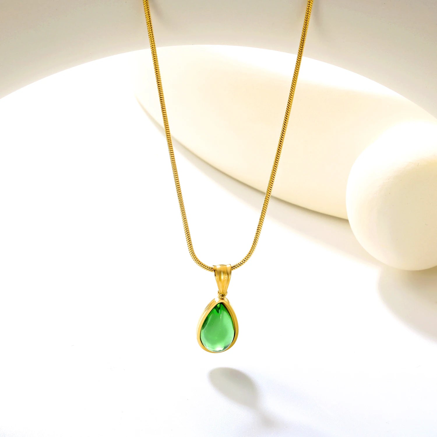 LUXUSTEEL Colorful Water Droplet Women Pendant Necklace Stainless Steel Round Cubic Zirconia Female Chain Necklace Jewelry Gift