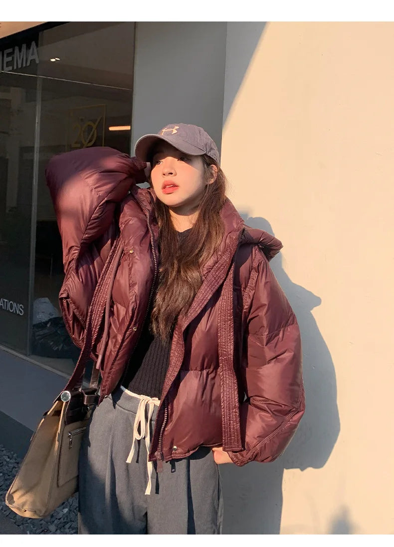 Chic Winter Cotton Coat Cropped Jackets Women Warm Design Parkas Puffer Jacket Bow Tie Streetwear Cold Jacket Winter Clothes