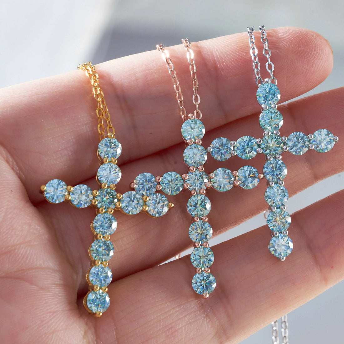 Full Moissanite Cross Pendant Necklace Original 925 Sterling Sliver Chain Plated 18k White Gold Fine Necklace for Women Jewelry