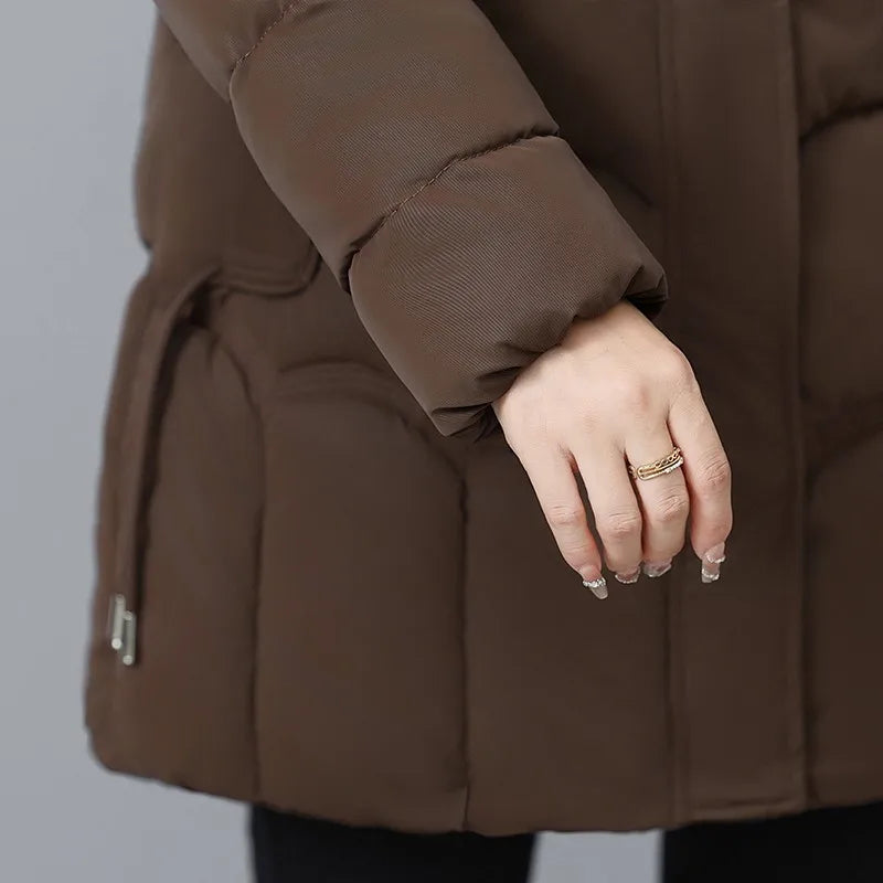 Women's Winter Thickened Jackets Down Cotton Parkas Hooded Quilted Long Pockets coat Middle aged Female Overcoat
