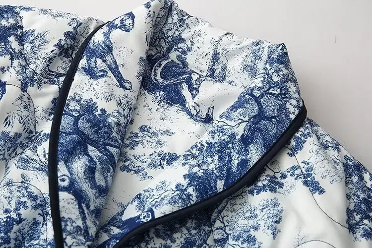 2024 Autumn And Winter New Women's Clothing European And American Ins Style Loose Collared Contrasting Printed Cotton Jacket