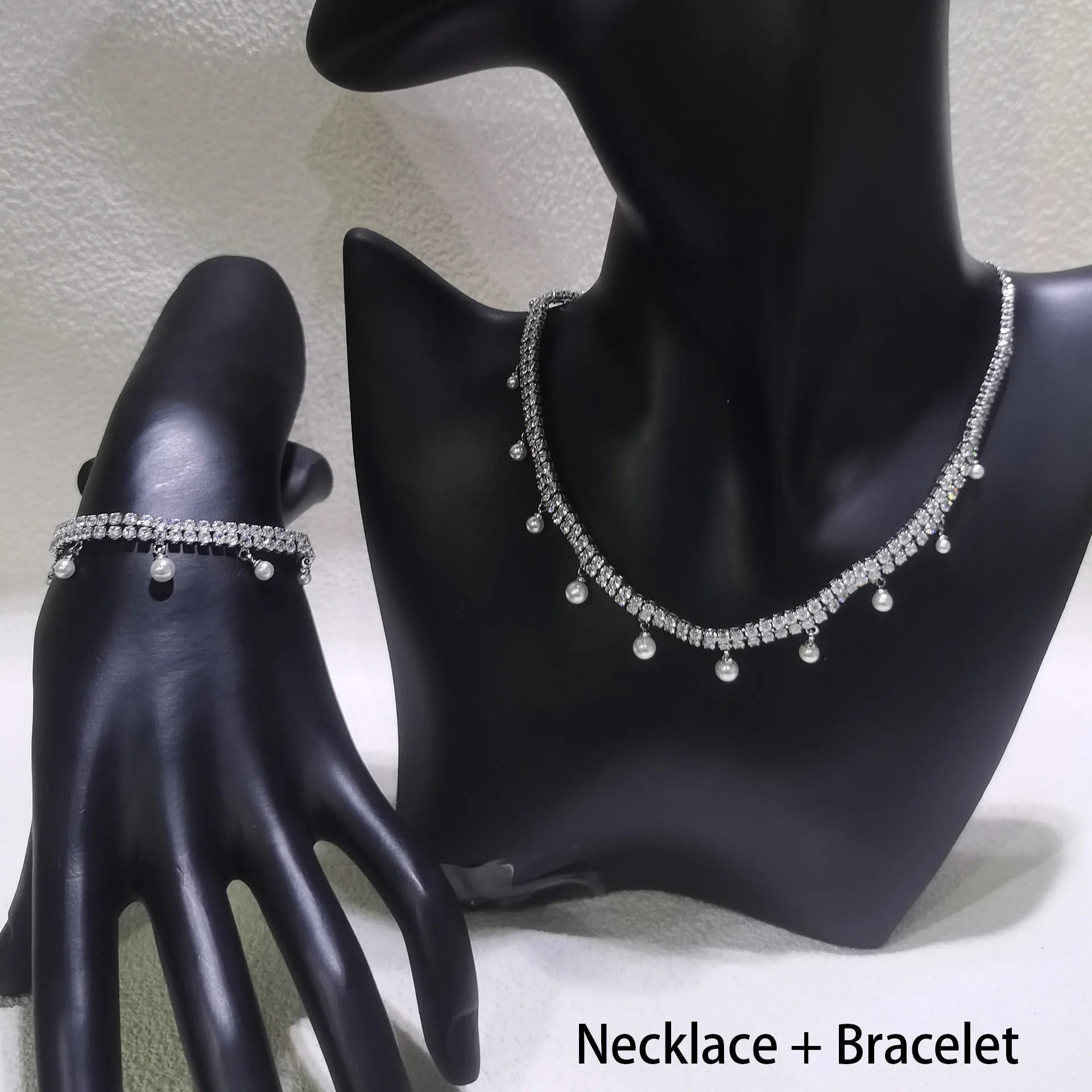 2025 Original Sparkling Crystal with Pearl Fine Jewelry Set Fashion Chain Necklace Earrings Bracelet Ring for Women Wedding Gift