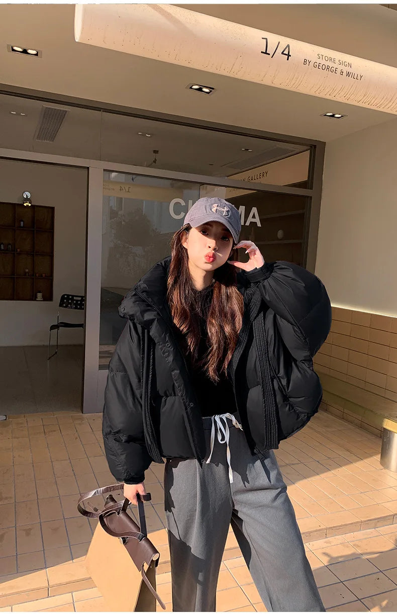 Chic Winter Cotton Coat Cropped Jackets Women Warm Design Parkas Puffer Jacket Bow Tie Streetwear Cold Jacket Winter Clothes