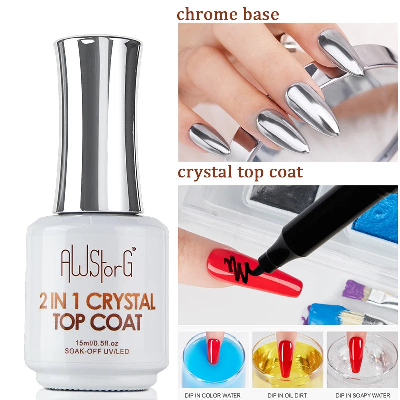 AWStorG 15ml One Step Gel Polish 9 In 1 Diamond Top Coat  Reinforce Long Lasting UV Soak Off Gel Varnish High Light Nail Art