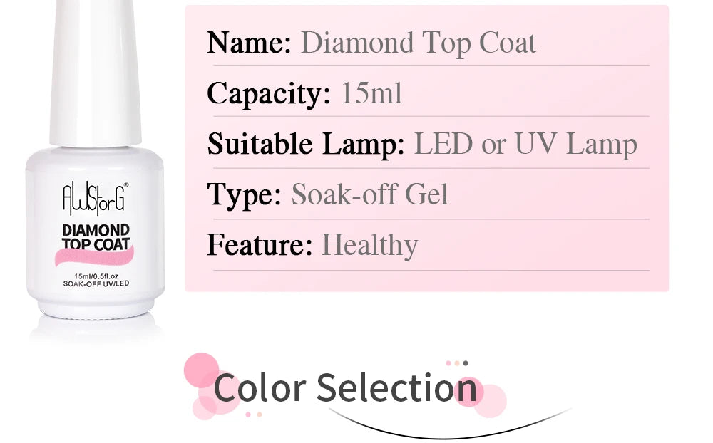 AWStorG 15ml One Step Gel Polish 9 In 1 Diamond Top Coat  Reinforce Long Lasting UV Soak Off Gel Varnish High Light Nail Art