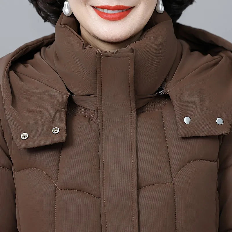 Women's Winter Thickened Jackets Down Cotton Parkas Hooded Quilted Long Pockets coat Middle aged Female Overcoat