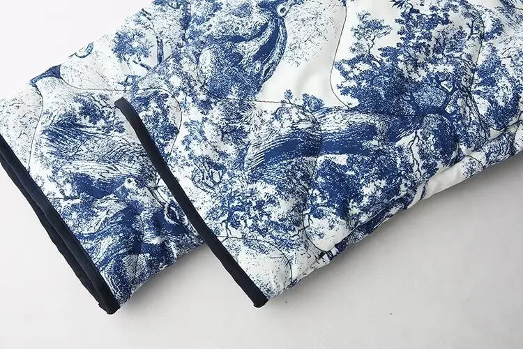 2024 Autumn And Winter New Women's Clothing European And American Ins Style Loose Collared Contrasting Printed Cotton Jacket