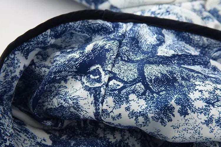 2024 Autumn And Winter New Women's Clothing European And American Ins Style Loose Collared Contrasting Printed Cotton Jacket