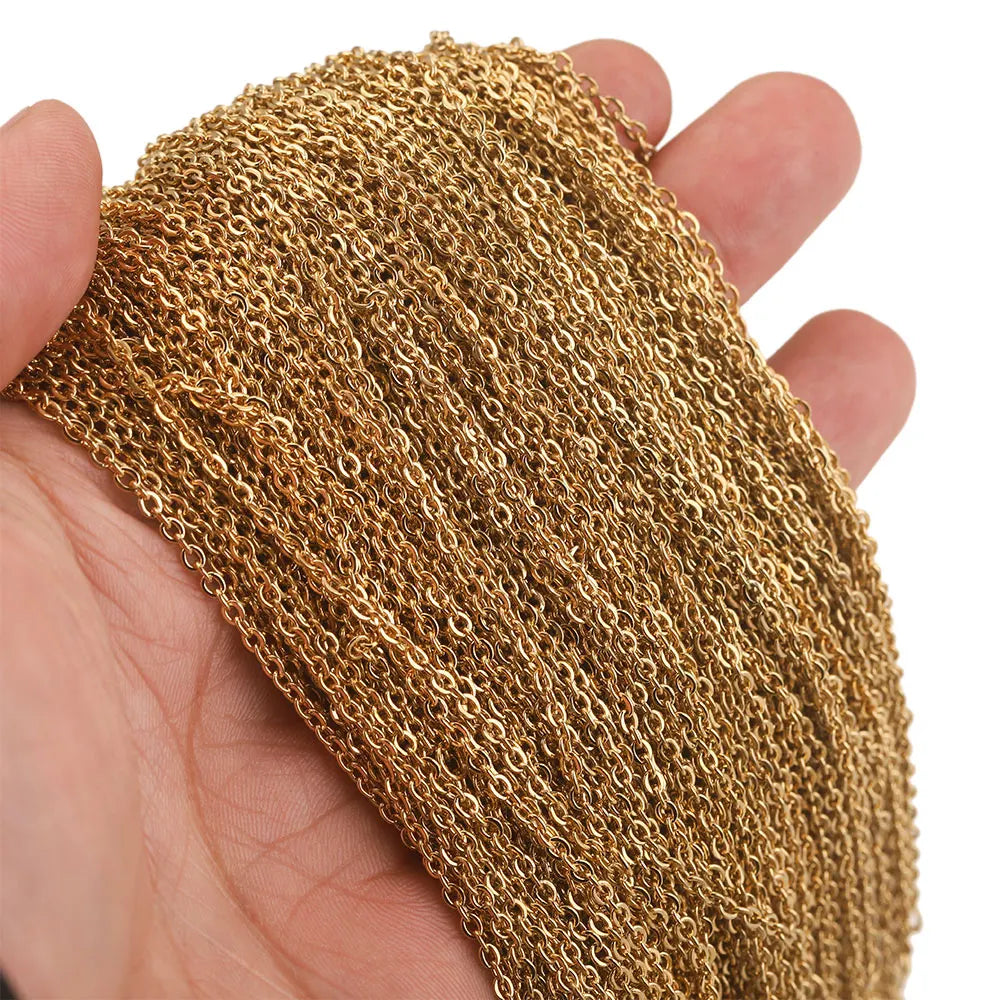100pcs/lot Stainless Steel Gold Link Cable Chain Women Necklace for DIY Bulk Jewelry Making Supplies Wholesale 1MM 1.5MM 2MM