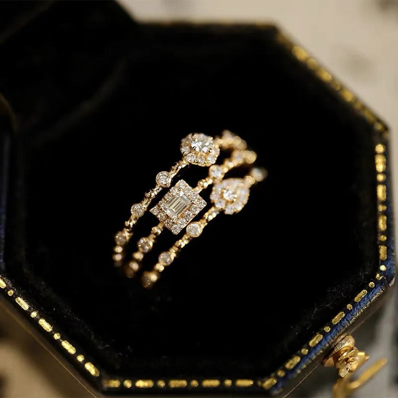 Trendy Korean Women's Dainty Ring Concise Geometry Zirconia Gold Color Stacking Rings Crystal Jewelry Dropship Suppliers R742