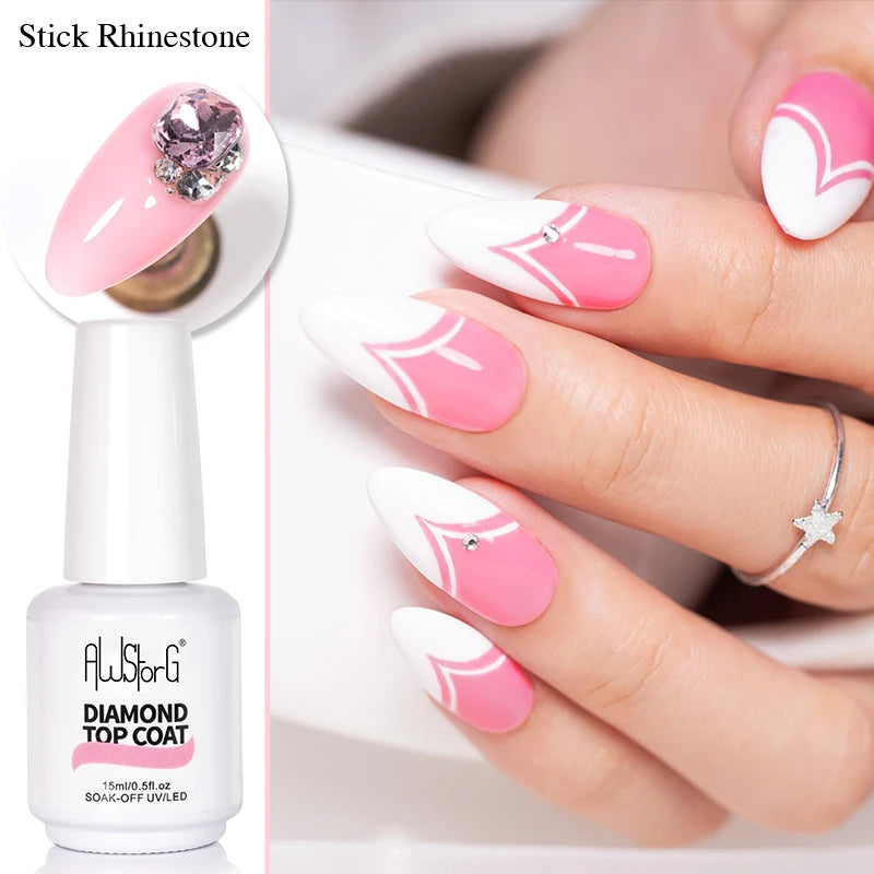 AWStorG 15ml One Step Gel Polish 9 In 1 Diamond Top Coat  Reinforce Long Lasting UV Soak Off Gel Varnish High Light Nail Art