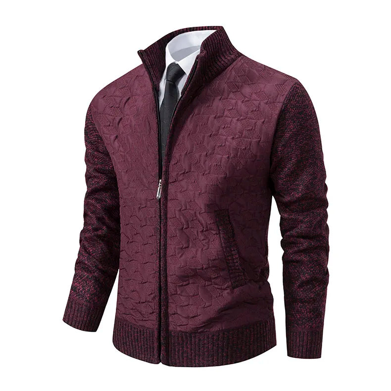 Mens Windproof Jacket Full Zip Fleeced Sweater Cardigan Contrast Stand Collar Sweaters Coat Autumn Winter Velvet Clothes