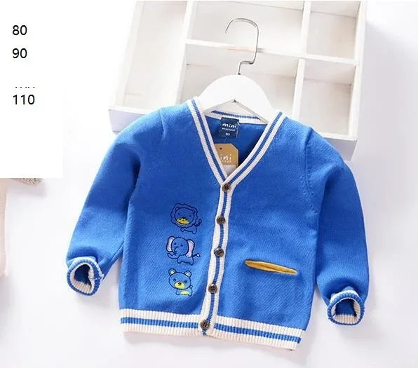 New Boys Cardigan Sweater Autumn Baby Knit Children Coat Kids Cartoon Sweater Clothes V-Neck Stripe Toddler Jacket 0-5y