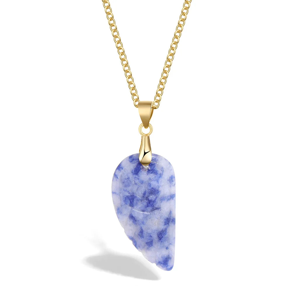 Lapis Lazuli Stone Wing Pendent Necklace Natural Stone Citrines Amethysts Quartzs Gold Color Chain Necklace Jewelry Gift
