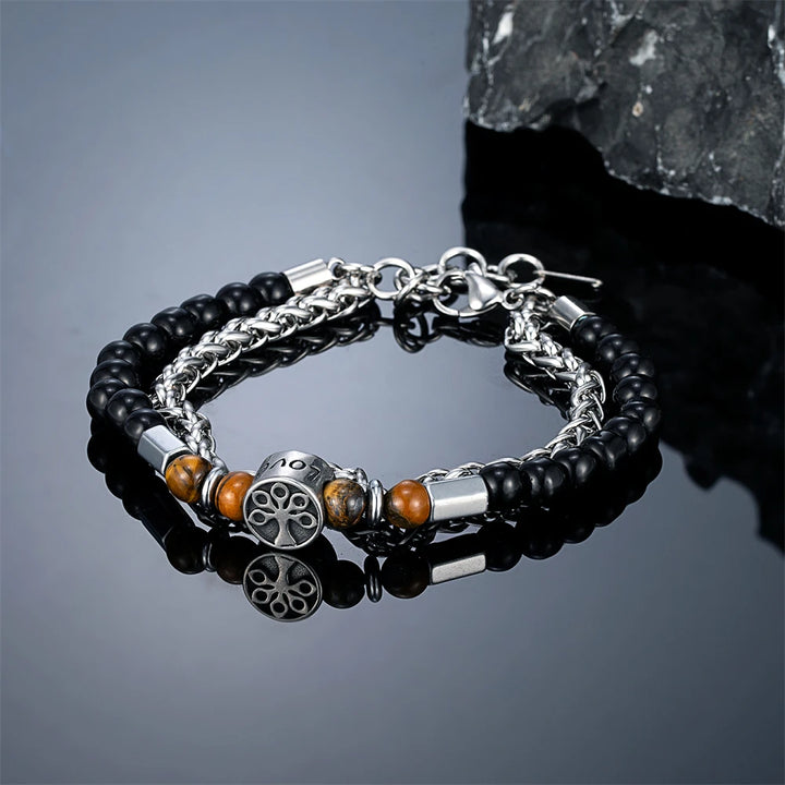6mmTiger Eye Bead Norse Bear Head Viking Skull Cross Bracelet Men Stainless Steel Eye of Horus/Tree of Life Bangle Charm Jewelry