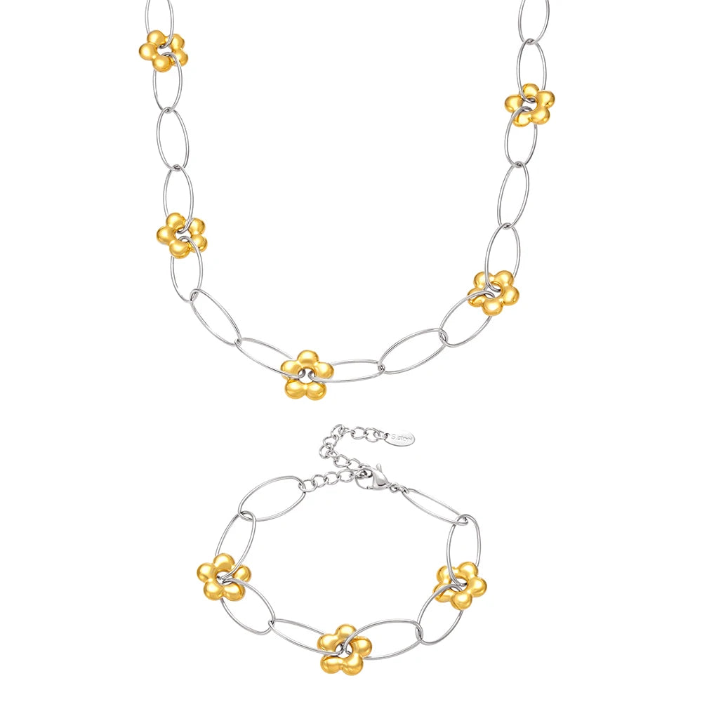 Stainless Steel Chain Necklace Bracelet For Women 18k Gold Plated Waterproof Non Tarnish Women's Bracelets Necklaces Jewelry Set