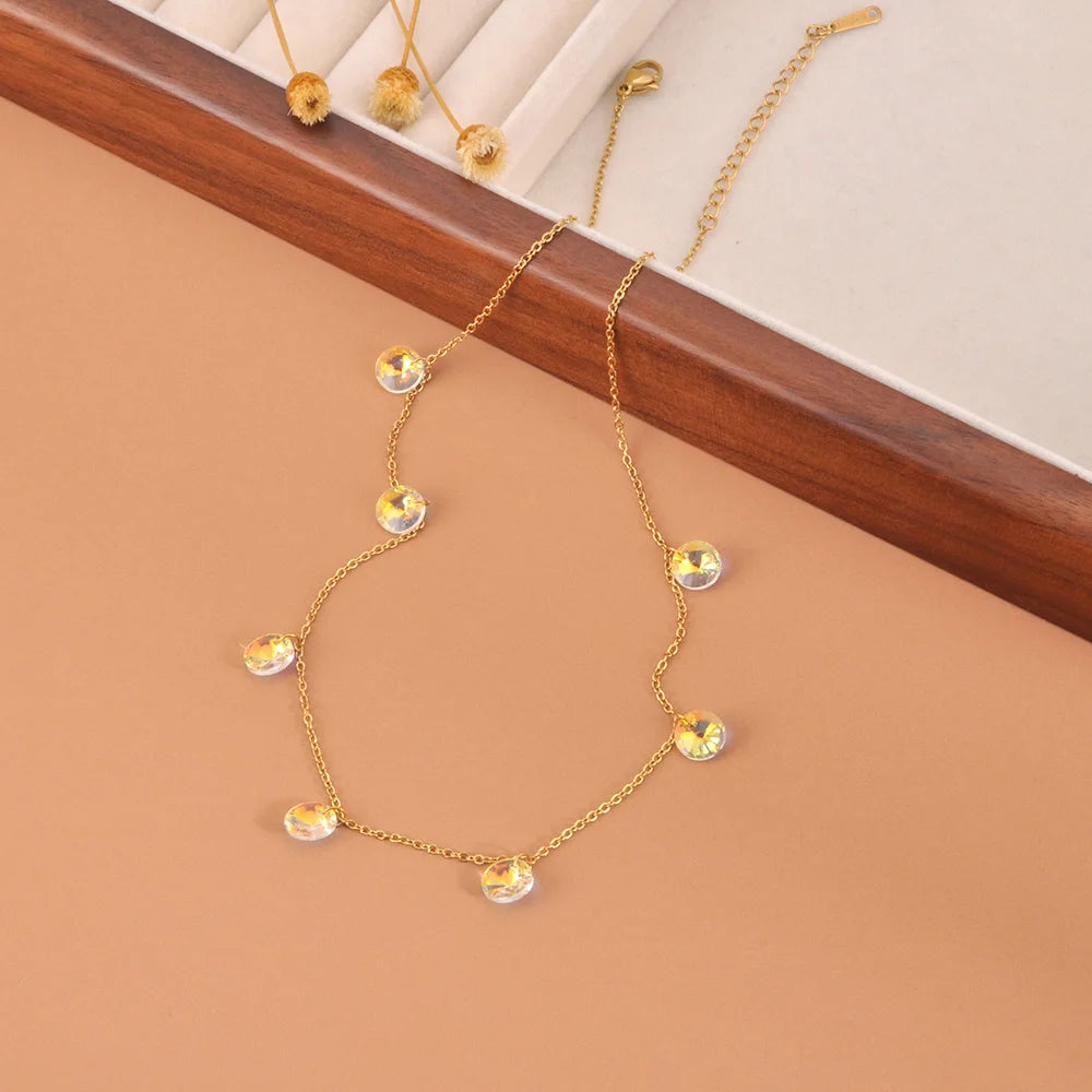 Lokaer Luxury Bling Colorful Cubic Zirconia Chain Necklace for Women CZ Waterproof Stainless Steel Exquisite Jewelry N25087