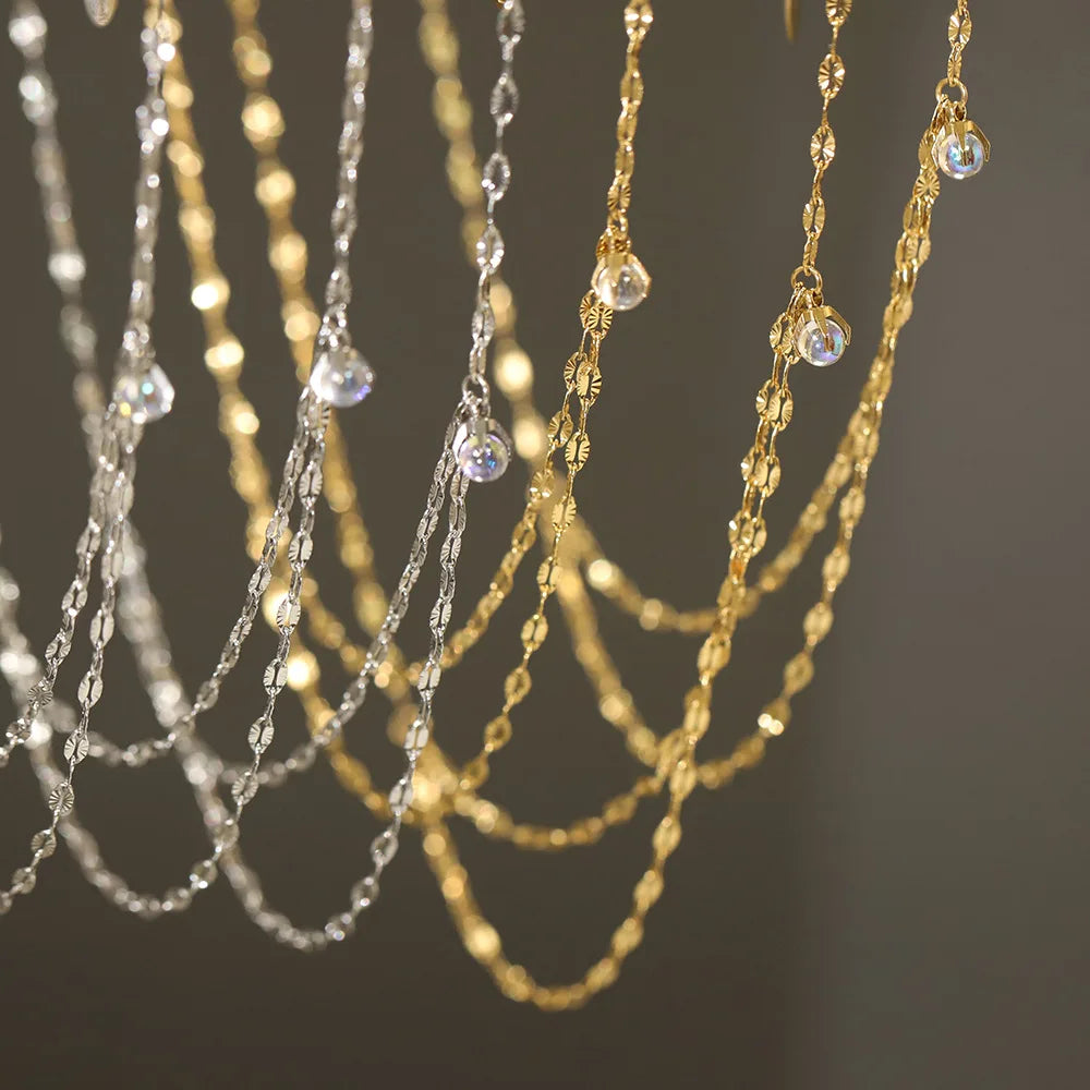 Stainless Steel Chain Necklace Delicate Cubic Zirconia Jewelry Trendy Metal 18 K Plated Golden Collar Necklace Party Gift