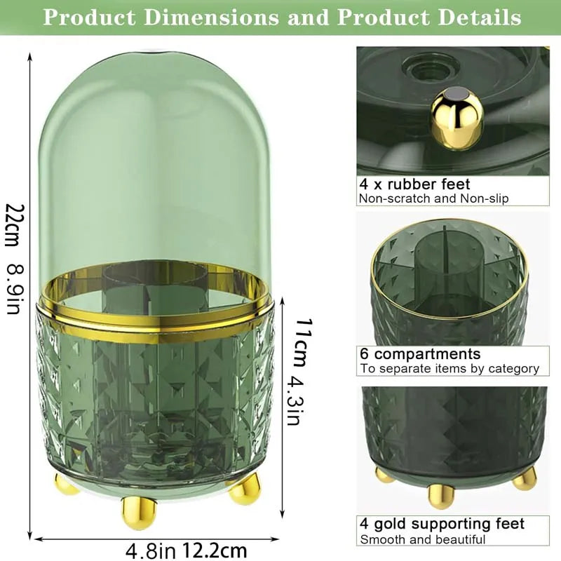 360° Rotating Luxury Makeup Brush Holder Nail Polish Eyebrow Pencil Lipstick Organizer Cosmetic Storage Box Jewelry Container