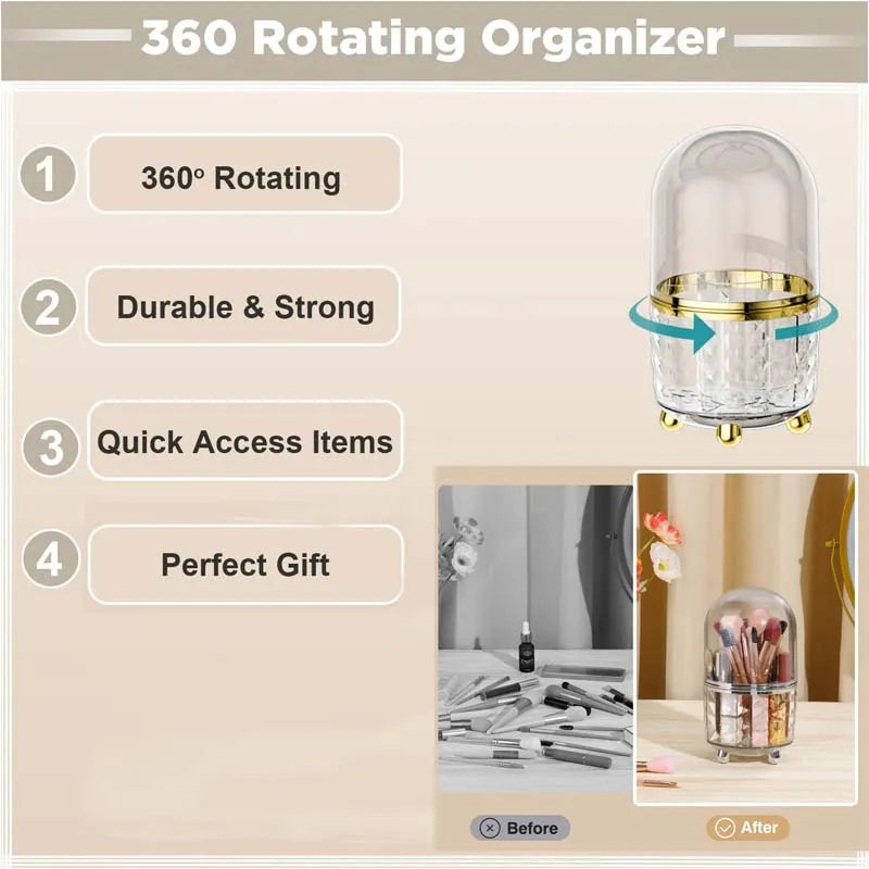 360° Rotating Luxury Makeup Brush Holder Nail Polish Eyebrow Pencil Lipstick Organizer Cosmetic Storage Box Jewelry Container