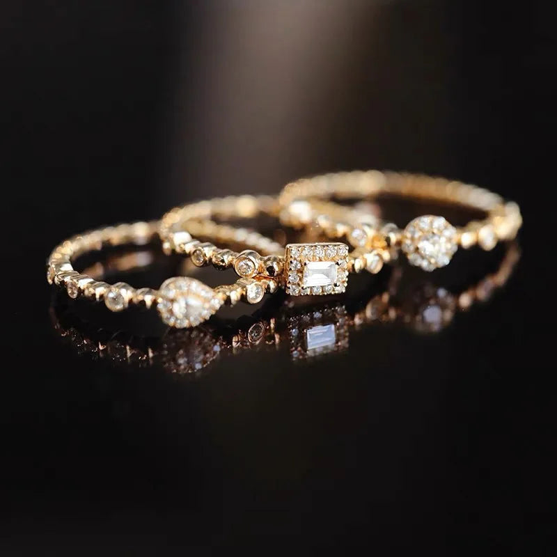 Trendy Korean Women's Dainty Ring Concise Geometry Zirconia Gold Color Stacking Rings Crystal Jewelry Dropship Suppliers R742