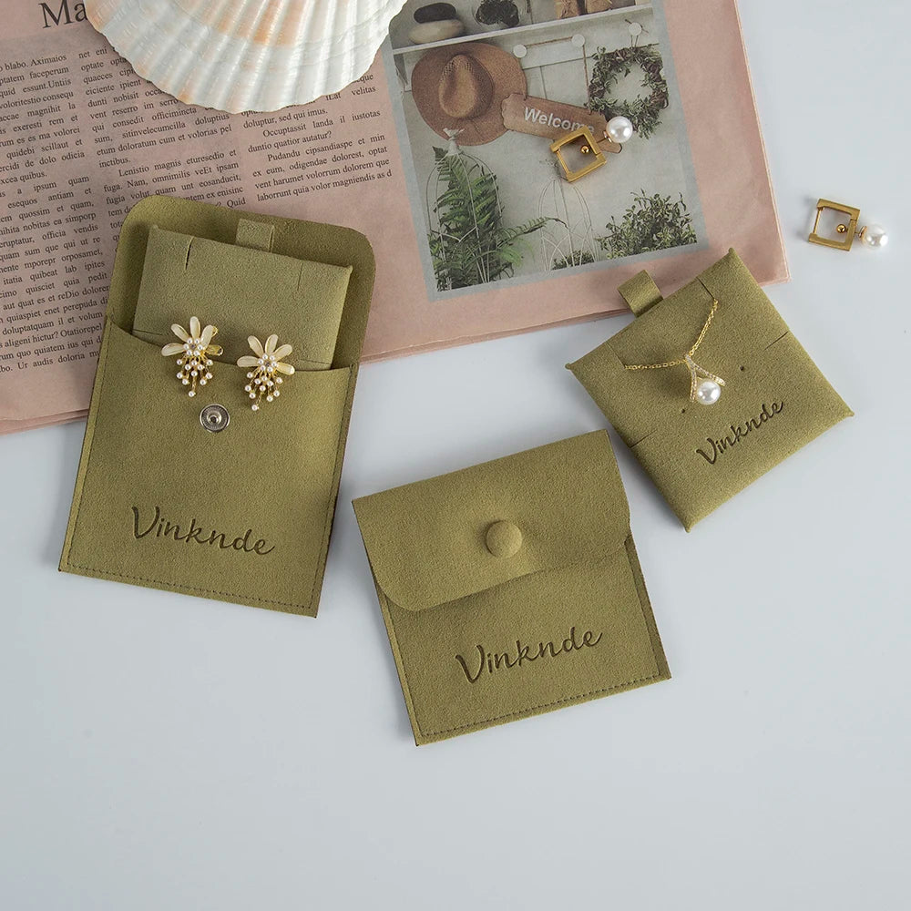 Custom Logo Microfibre Jewelry Bags With Insert Card Earrings Necklaces Parties Gift Wrap Wedding Favours Party Lipstick Sack