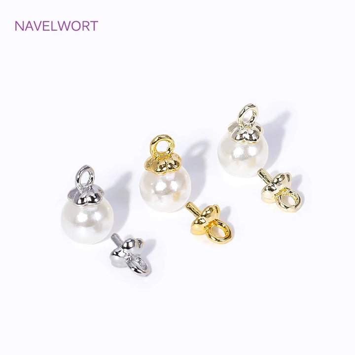 4MM 18K Gold Plated Flower Cup Pearl Pendant Mounting Connectors With Cap And Peg For DIY Jewelry Making Accessories Wholesale