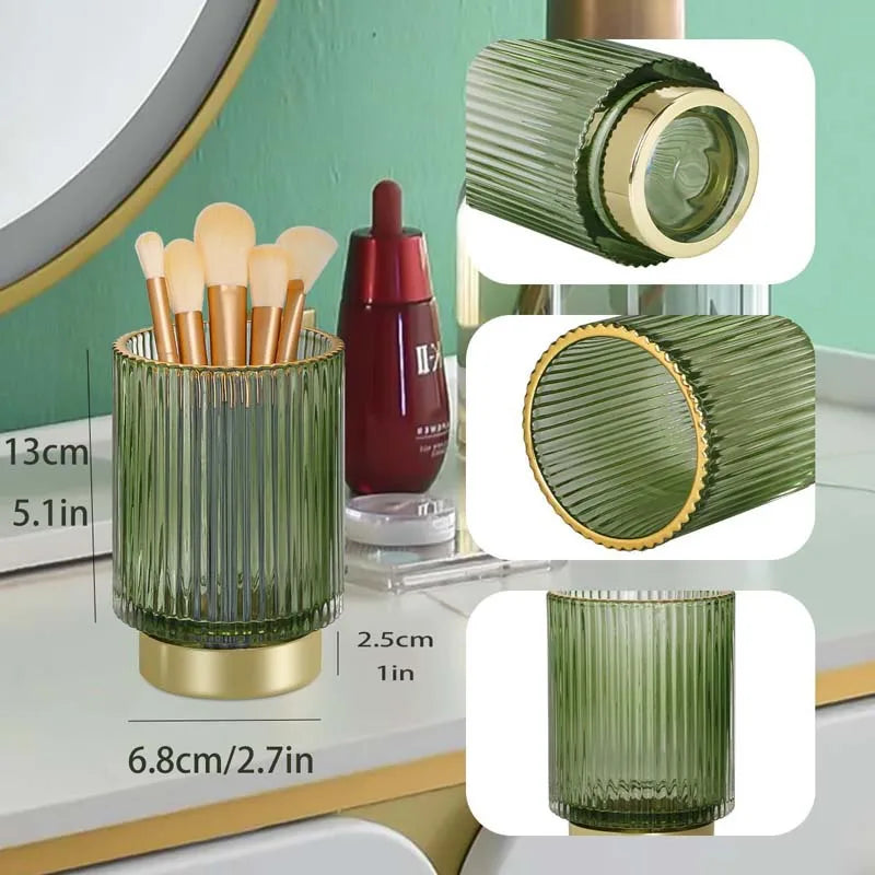 360° Rotating Luxury Makeup Brush Holder Nail Polish Eyebrow Pencil Lipstick Organizer Cosmetic Storage Box Jewelry Container